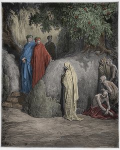 プルガトリオ、カント23：ダンテは大食いの中でフォレスドナティの色合いを認識、Dante AlighieriによるThe Divine Comedyのイラスト、1885年（デジタル色の彫刻） 作： Gustave after Dore